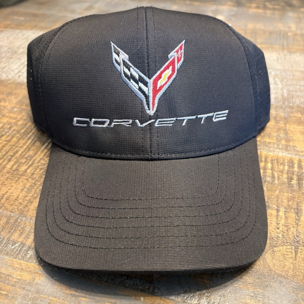 Black Corvette Embroidered Logo Moisture Wicking Baseball Hat Adjustable NEW